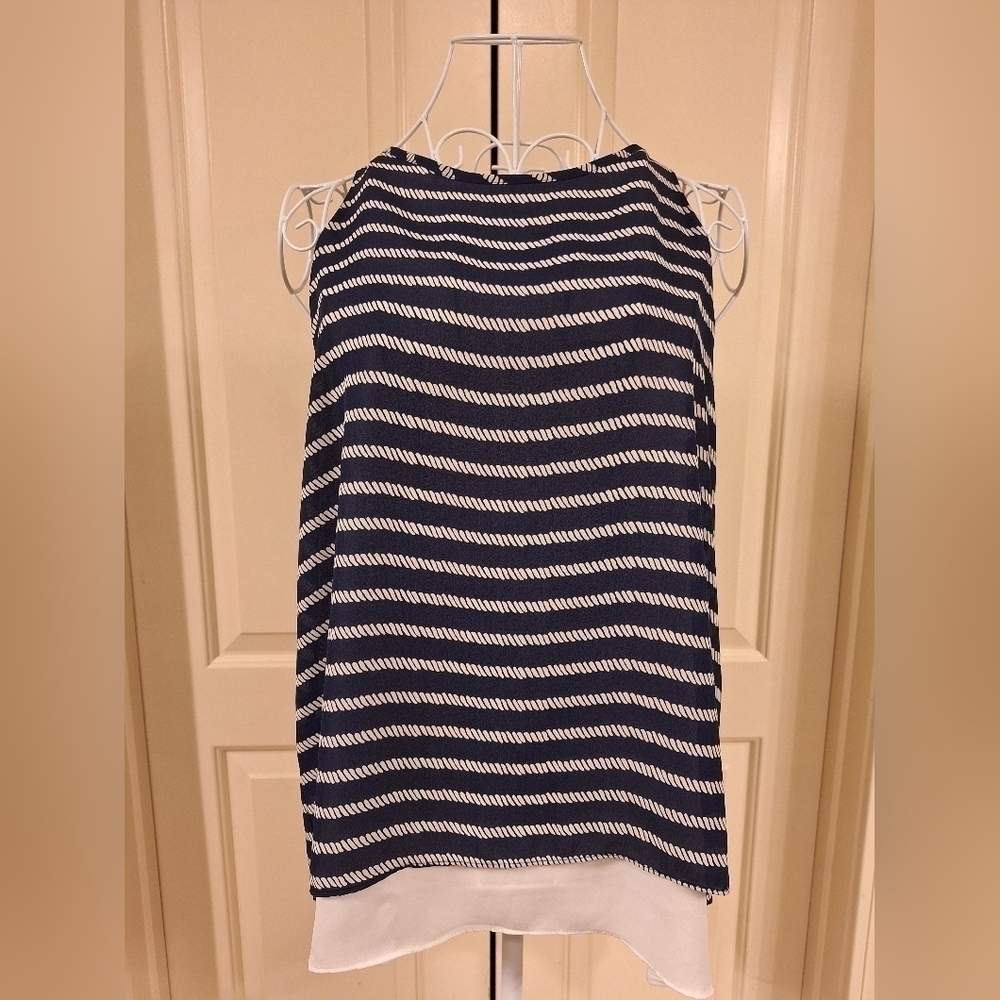 St. Tropez West Nautical Tank Top Cut-Out Back Navy & White Abstract Stripe